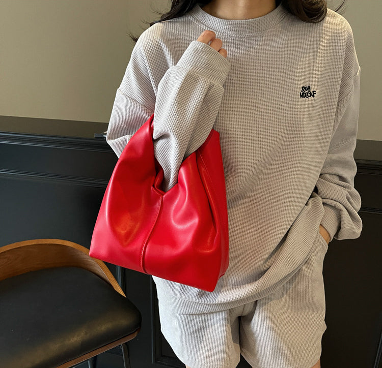 Maroon Solid One Handle Hobo Bag