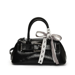 Black Solid Two Handles Tote Bag