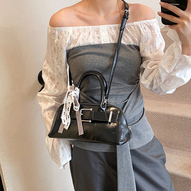 Black Solid Two Handles Tote Bag