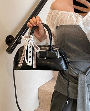 Black Solid Two Handles Tote Bag