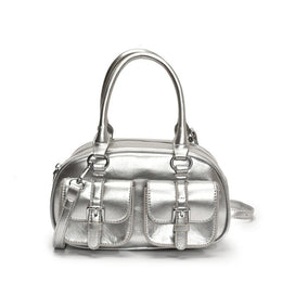 Silver Solid Two Handles Tote Bag