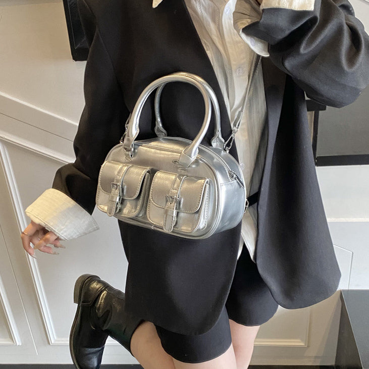 Silver Solid Two Handles Tote Bag