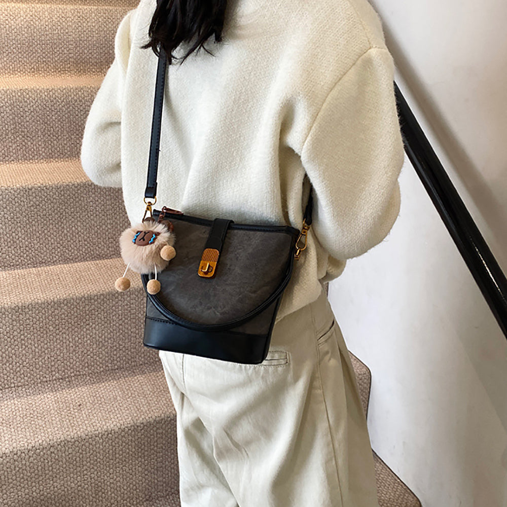 Black Solid Structured Shoulder Bag