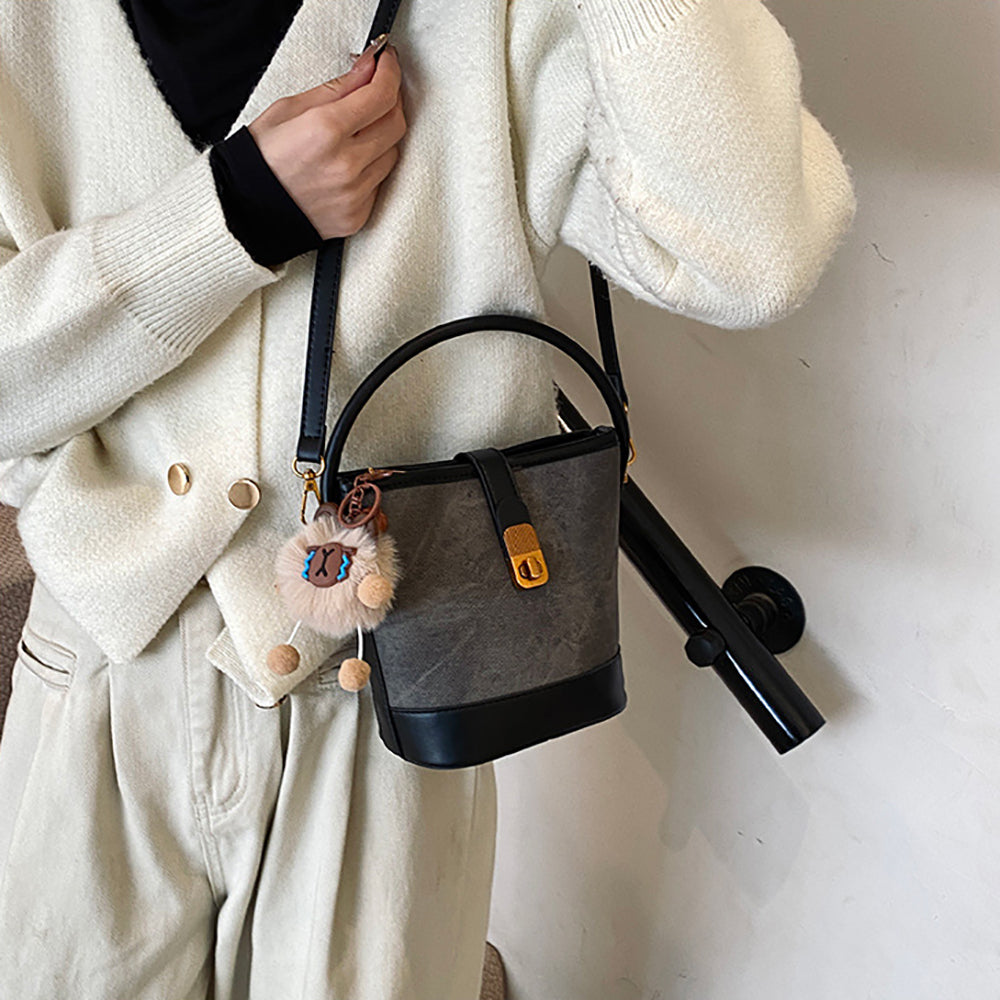 Black Solid Structured Shoulder Bag