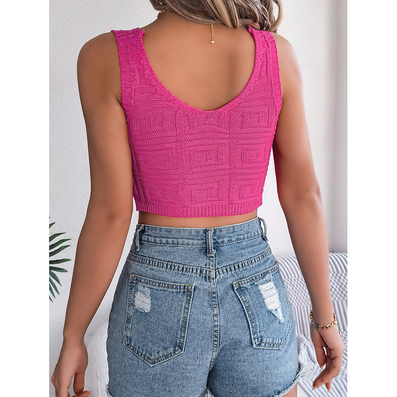 Fuchsia Self Design Crochet Bralette Crop Top