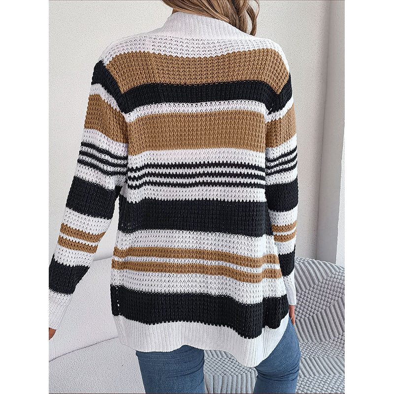 Khaki Coloured Striped Acrylic Shrug