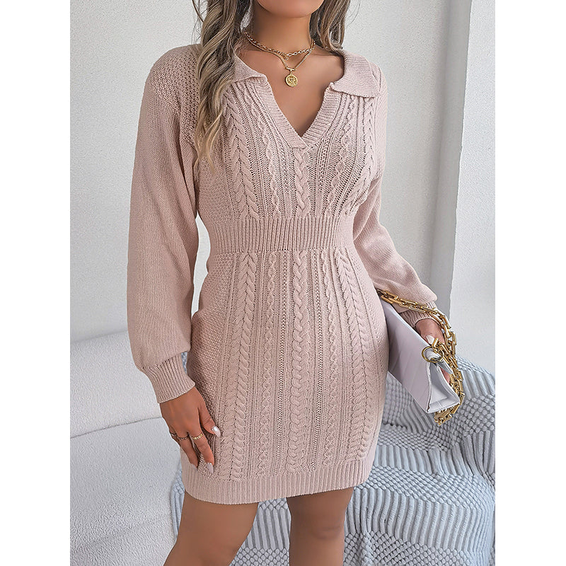 Pink Solid Shirt Collar Jumper Mini Dress