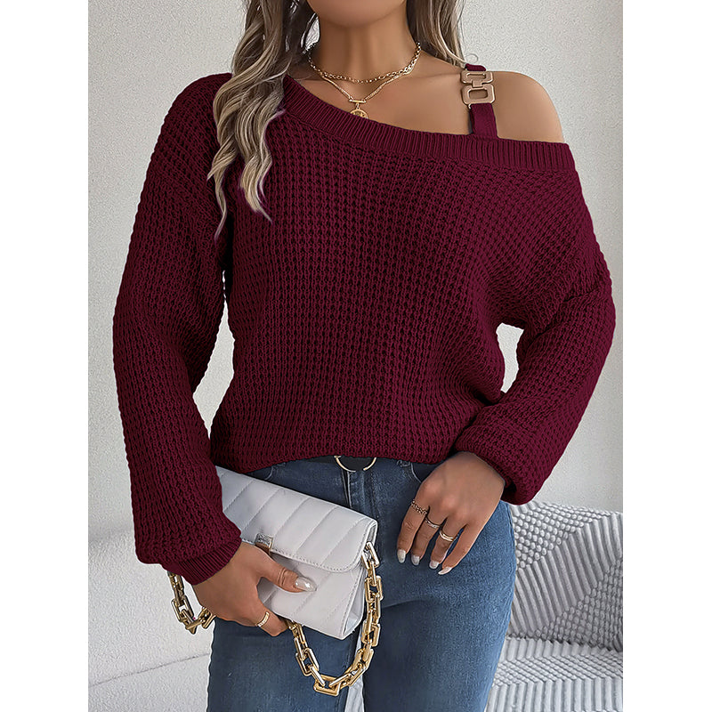 Maroon Cable Knit Belted Detail Acrylic Sweater