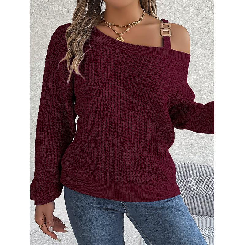 Maroon Cable Knit Belted Detail Acrylic Sweater