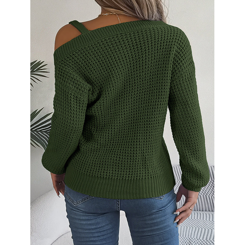 Green Cable Knit Acrylic Pullover with Belted Detail