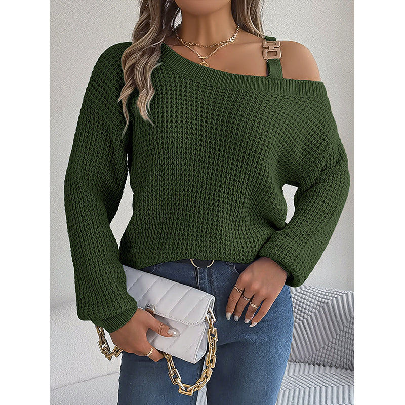 Green Cable Knit Acrylic Pullover with Belted Detail