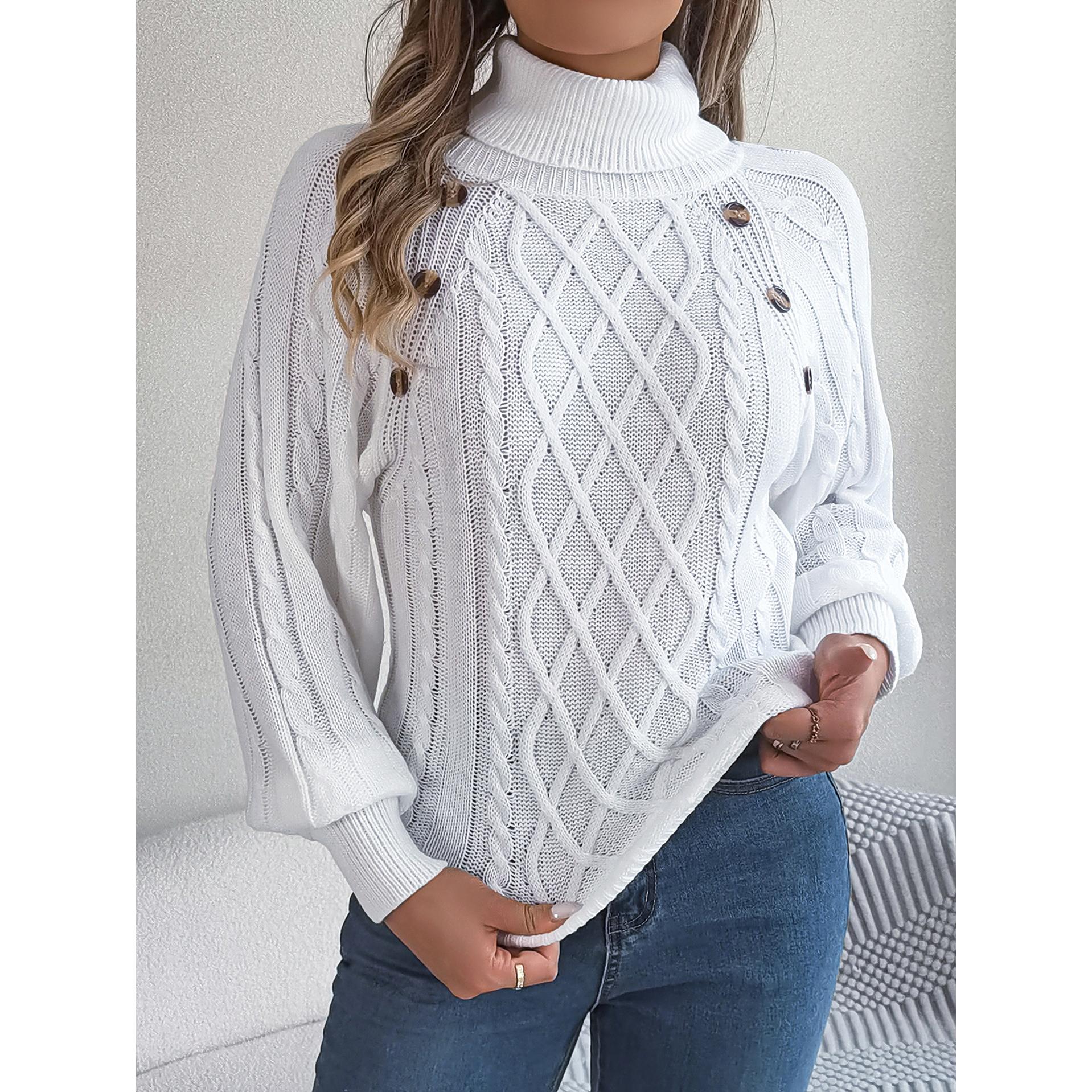 Women Cable Knit Turtle Neck Pullover Sweater