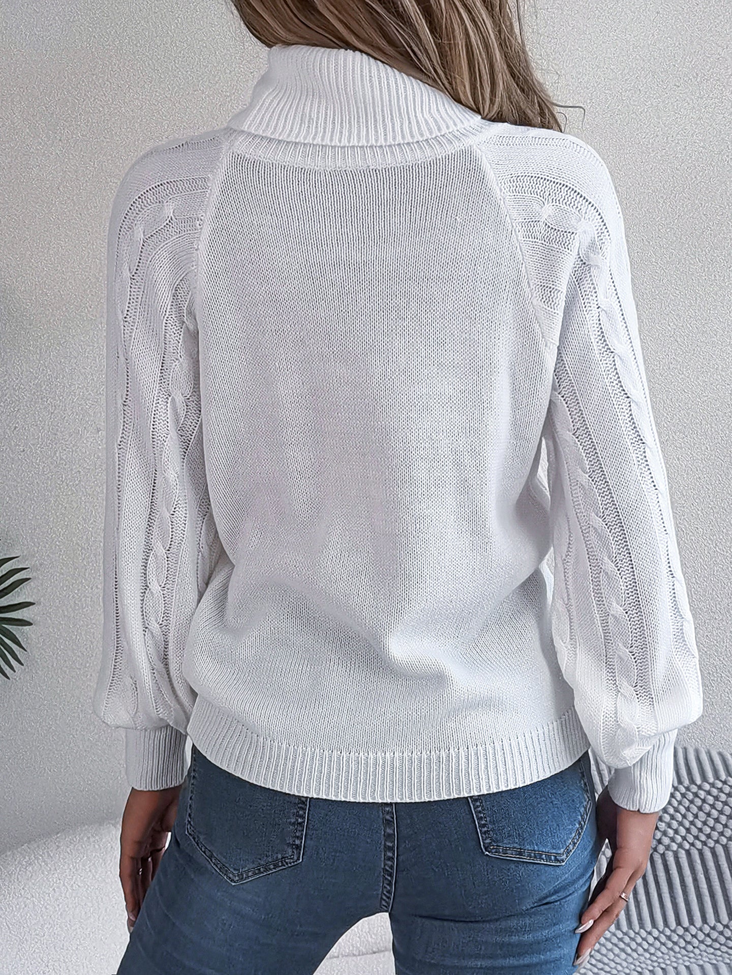 Women Cable Knit Turtle Neck Pullover Sweater