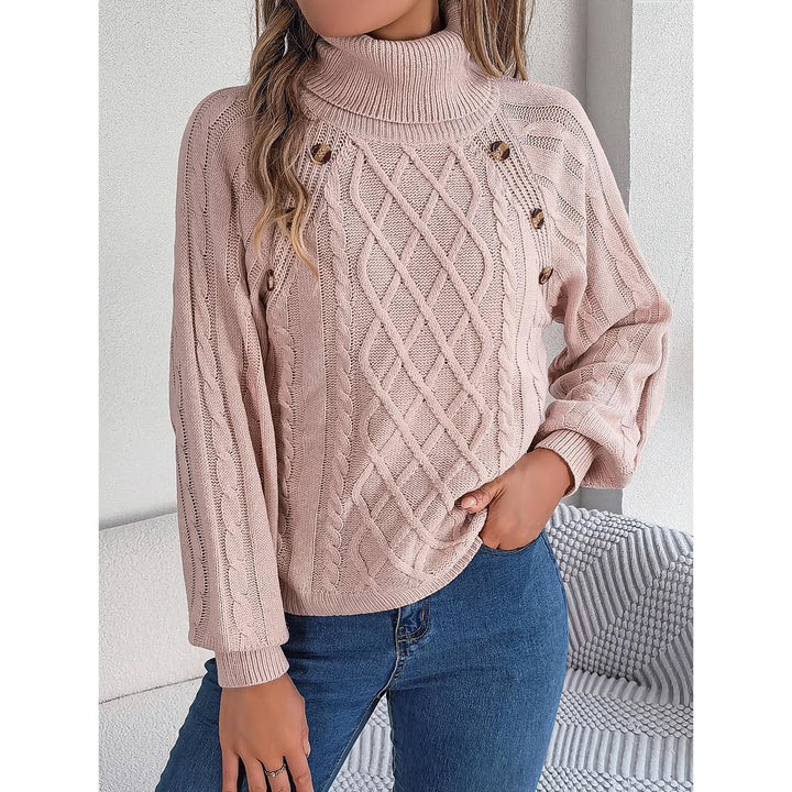 Women Cable Knit Turtle Neck Pullover Sweater
