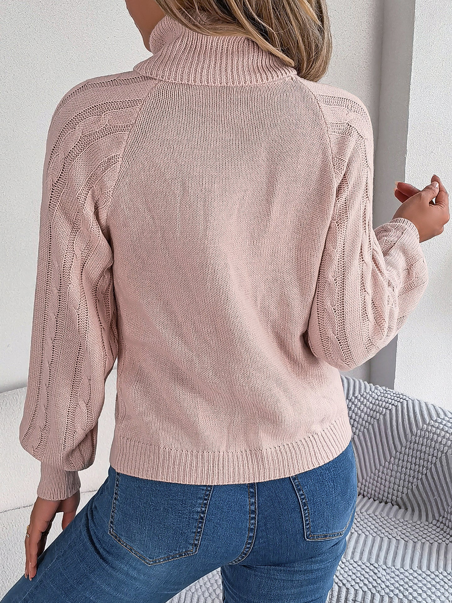 Women Cable Knit Turtle Neck Pullover Sweater