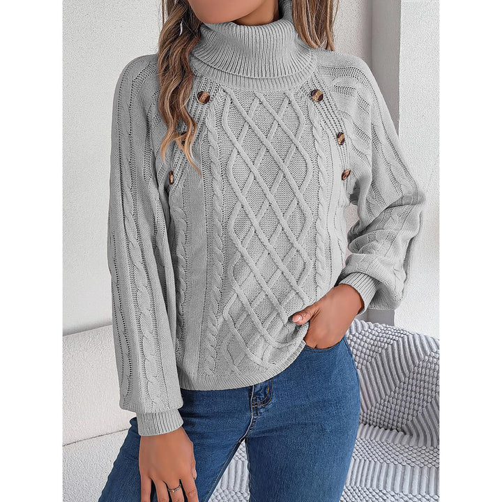 Women Cable Knit Turtle Neck Pullover Sweater