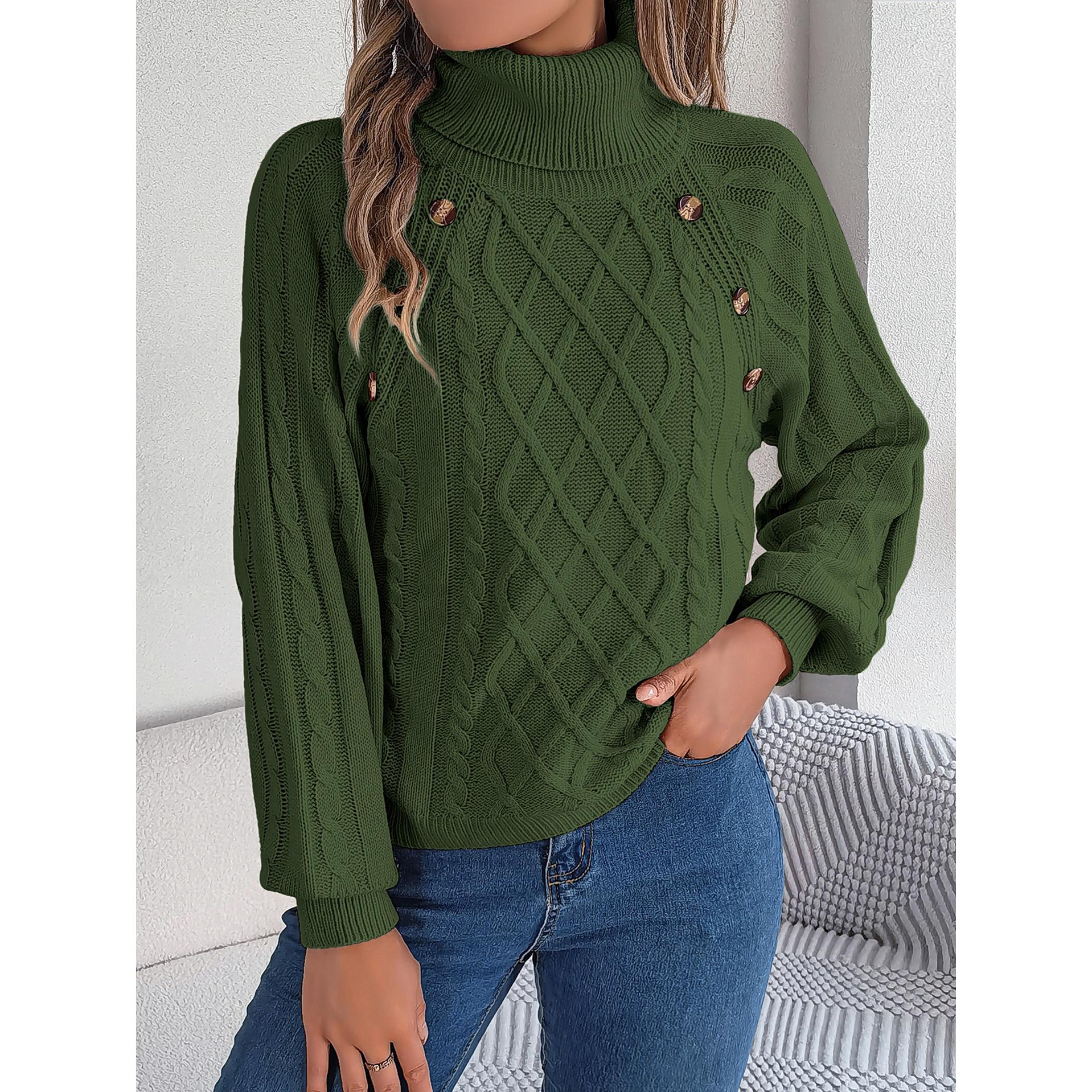 Women Cable Knit Turtle Neck Pullover Sweater
