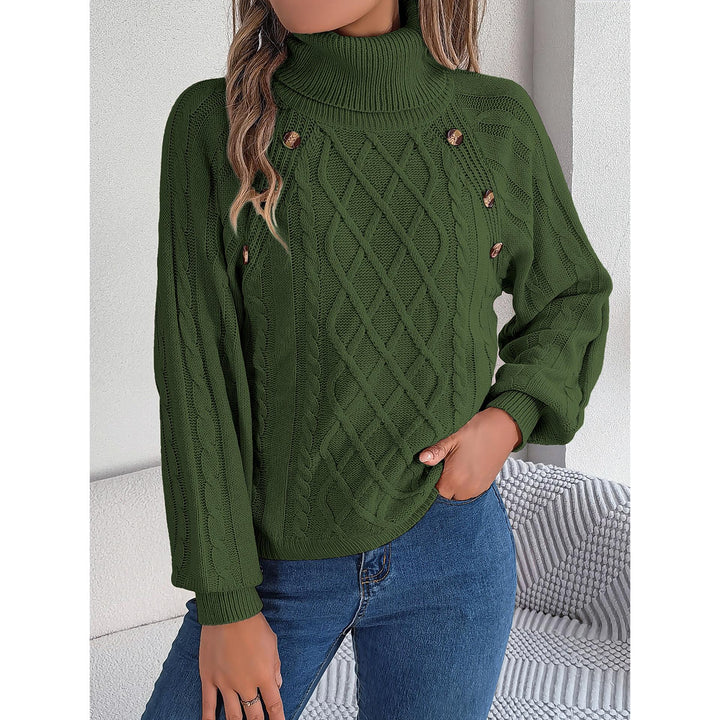 Women Cable Knit Turtle Neck Pullover Sweater
