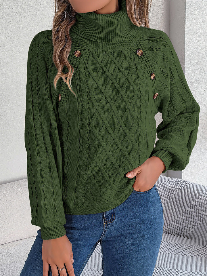 Women Cable Knit Turtle Neck Pullover Sweater