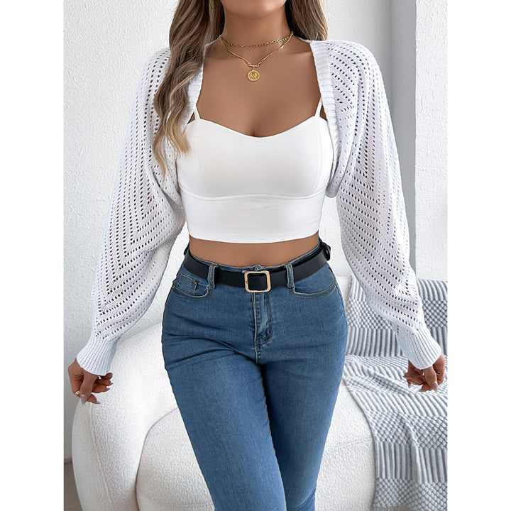 White Self Design Open Front Acrylic Crop Shrug