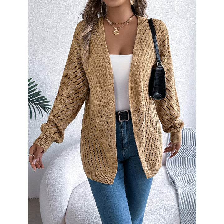 Khaki Coloured Self Design Open Front Acrylic Shrug