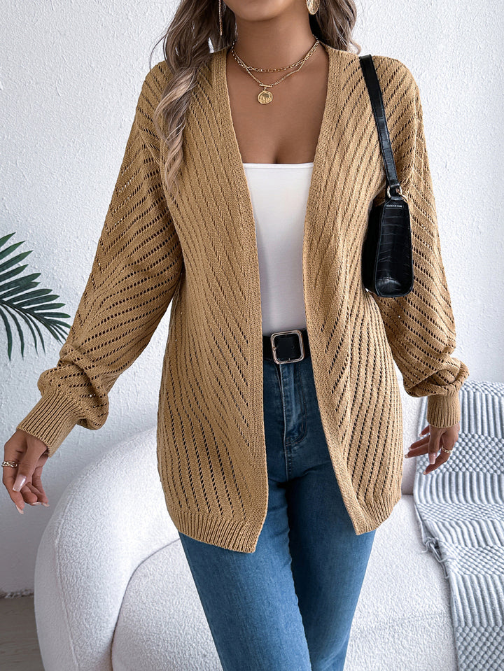 Khaki Coloured Self Design Open Front Acrylic Shrug