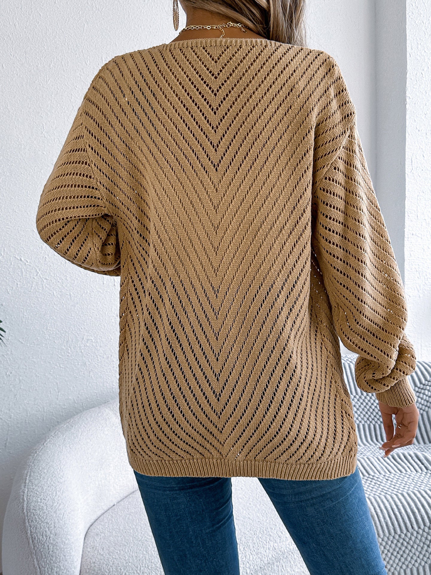 Khaki Coloured Self Design Open Front Acrylic Shrug
