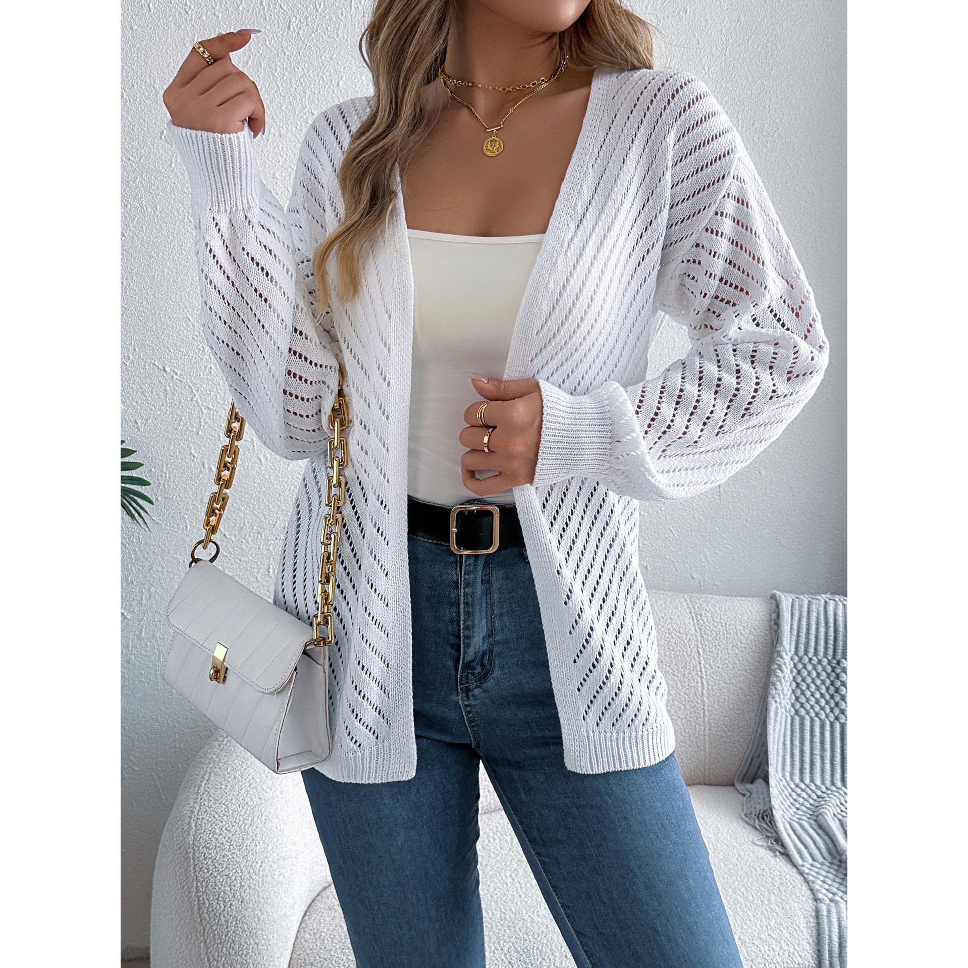 White Self Design Open Front Acrylic Shrug