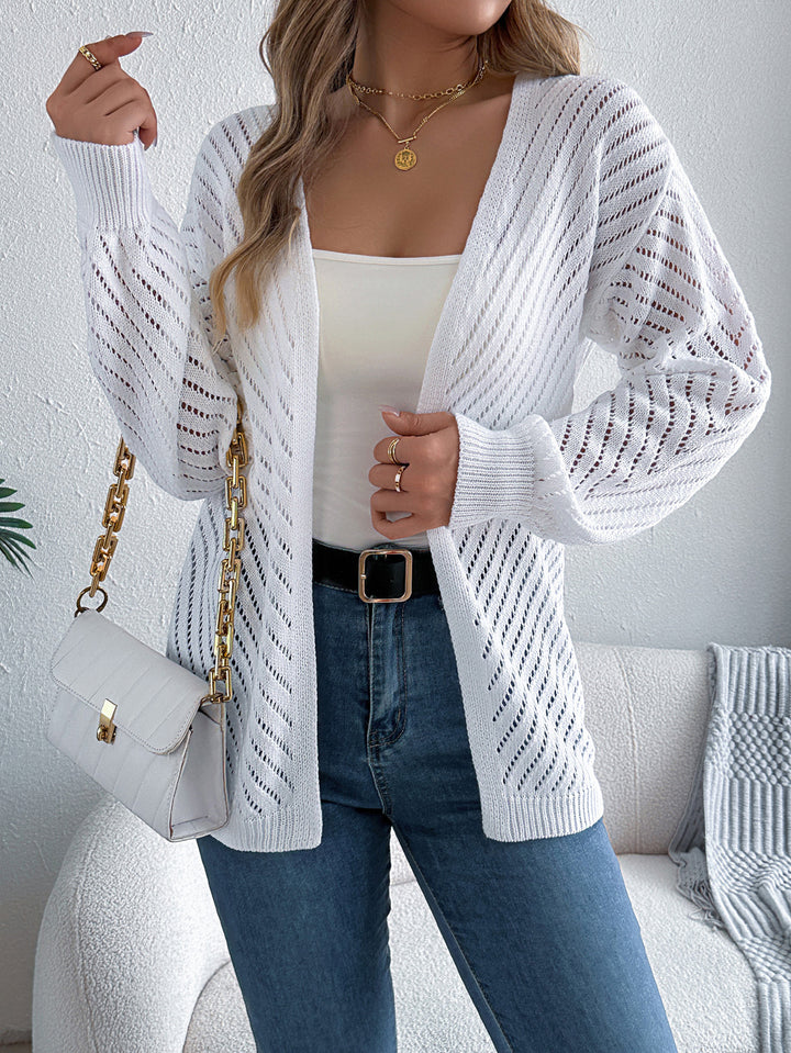 White Self Design Open Front Acrylic Shrug