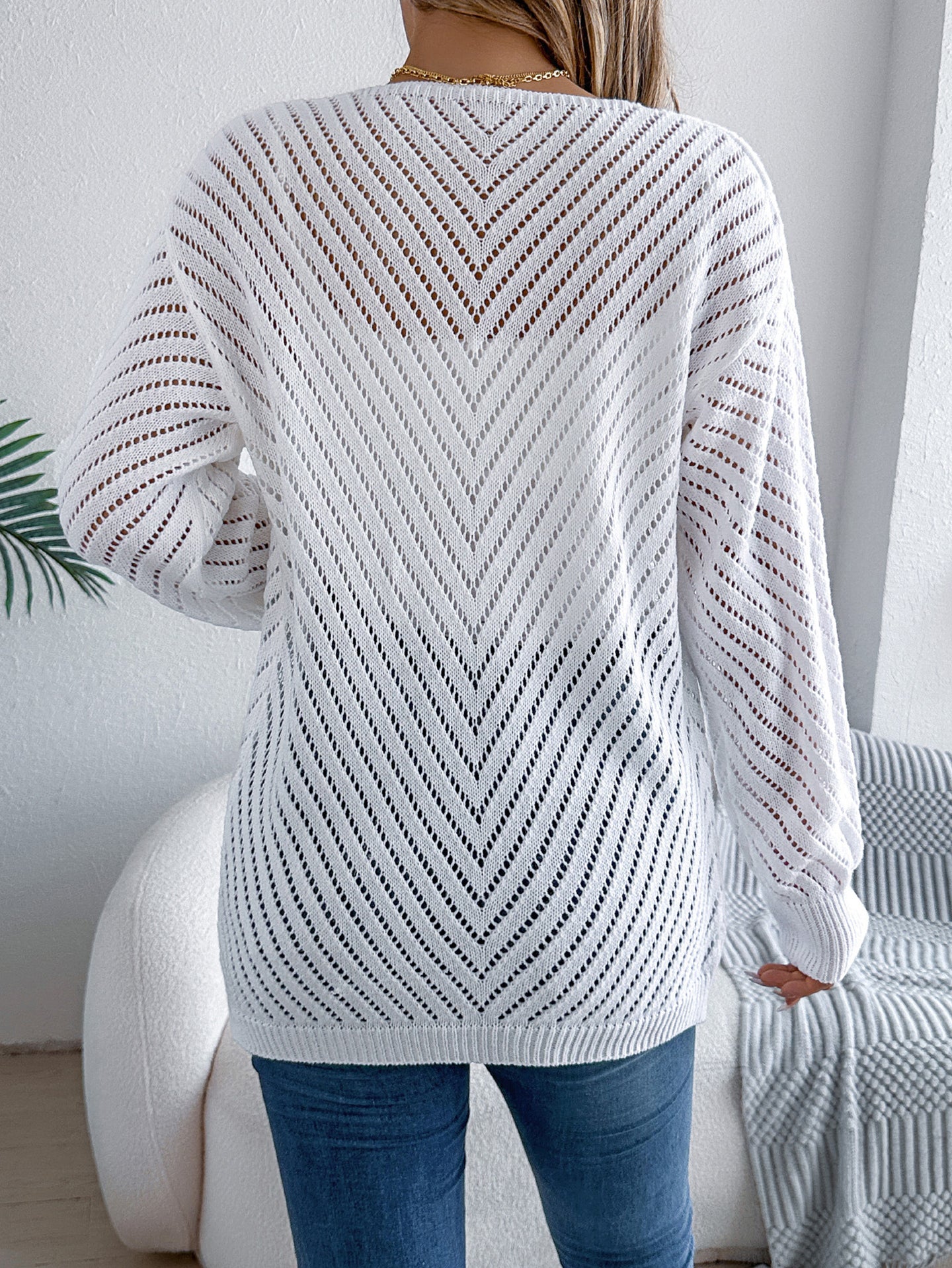 White Self Design Open Front Acrylic Shrug