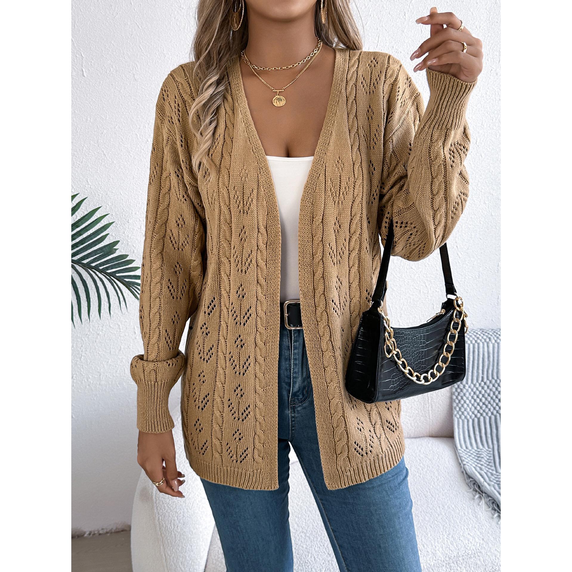 Khaki Coloured Self Design Open Front Acrylic Shrug