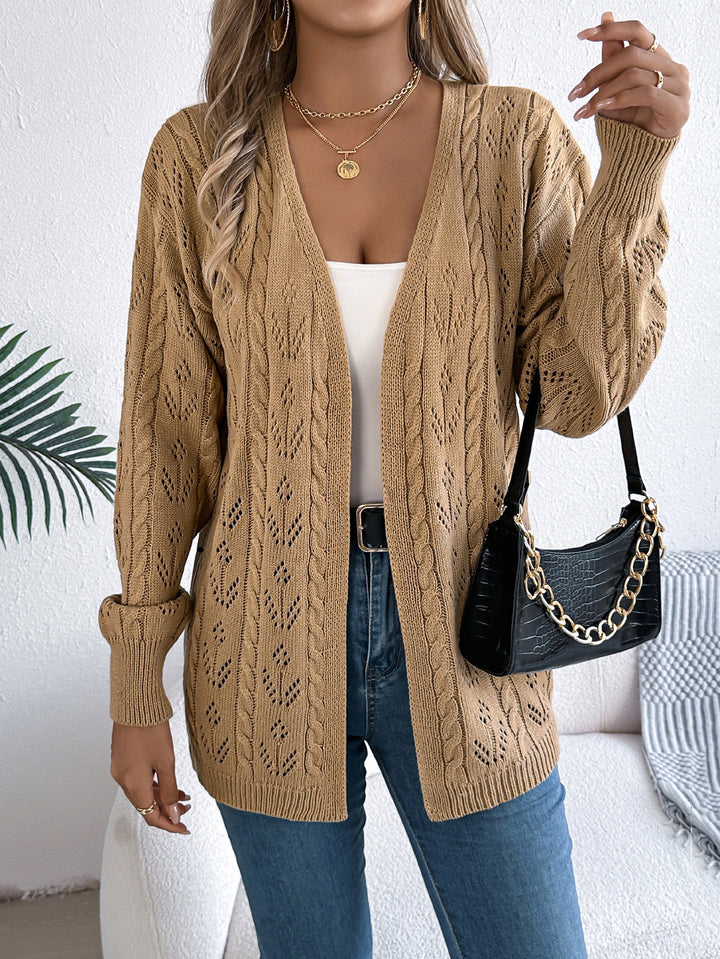 Khaki Coloured Self Design Open Front Acrylic Shrug