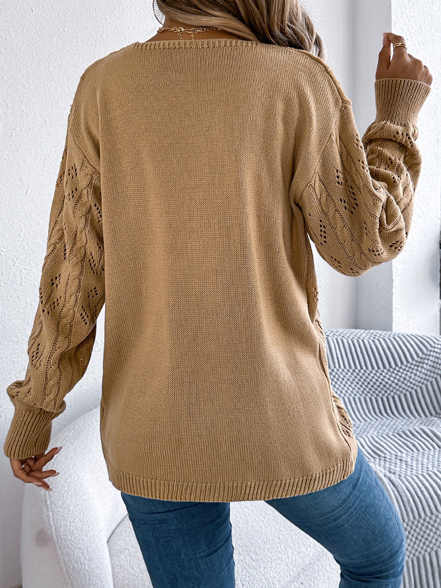 Khaki Coloured Self Design Open Front Acrylic Shrug