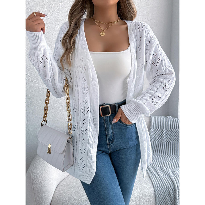 White Self Design Open Front Acrylic Shrug