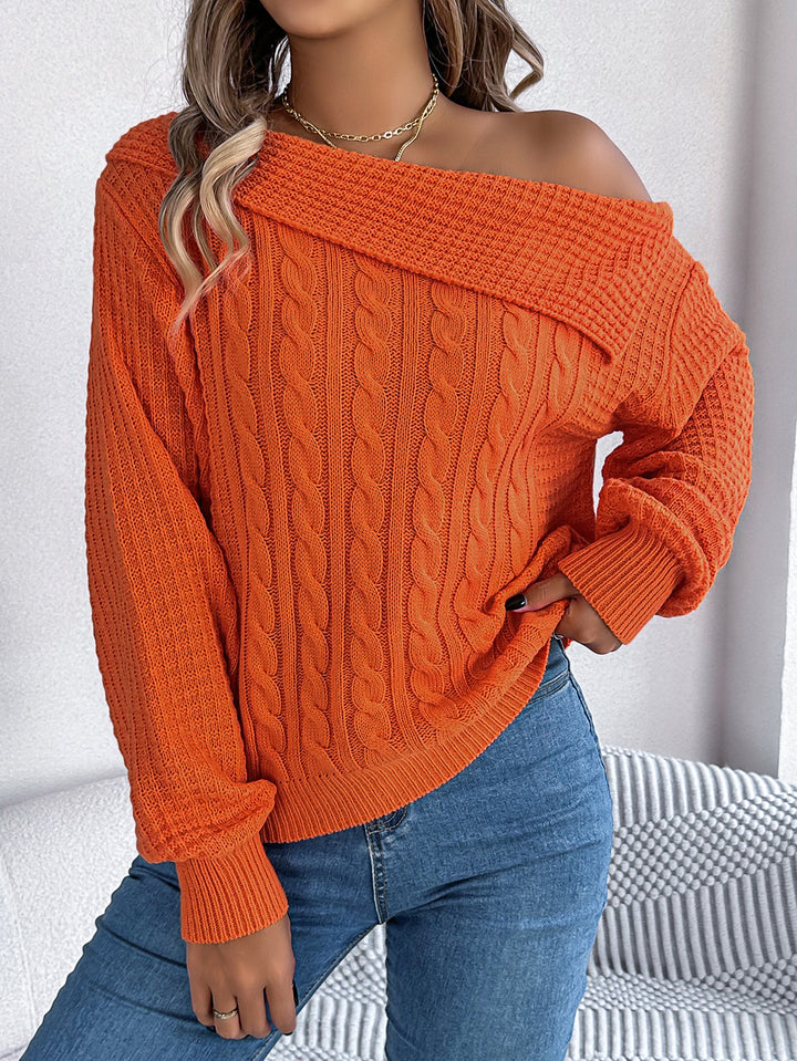 Women Cable Knit Self Design Long Sleeves Pullover