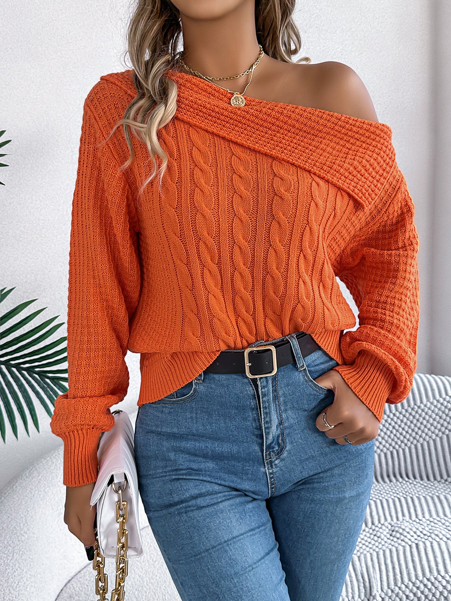 Women Cable Knit Self Design Long Sleeves Pullover