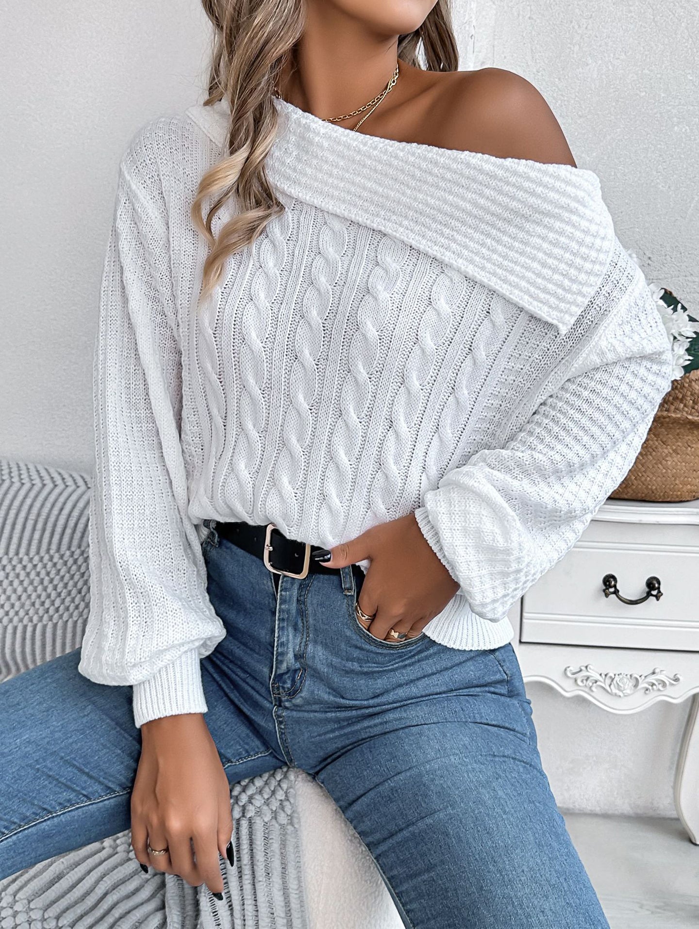 Women Cable Knit Pullover Sweater