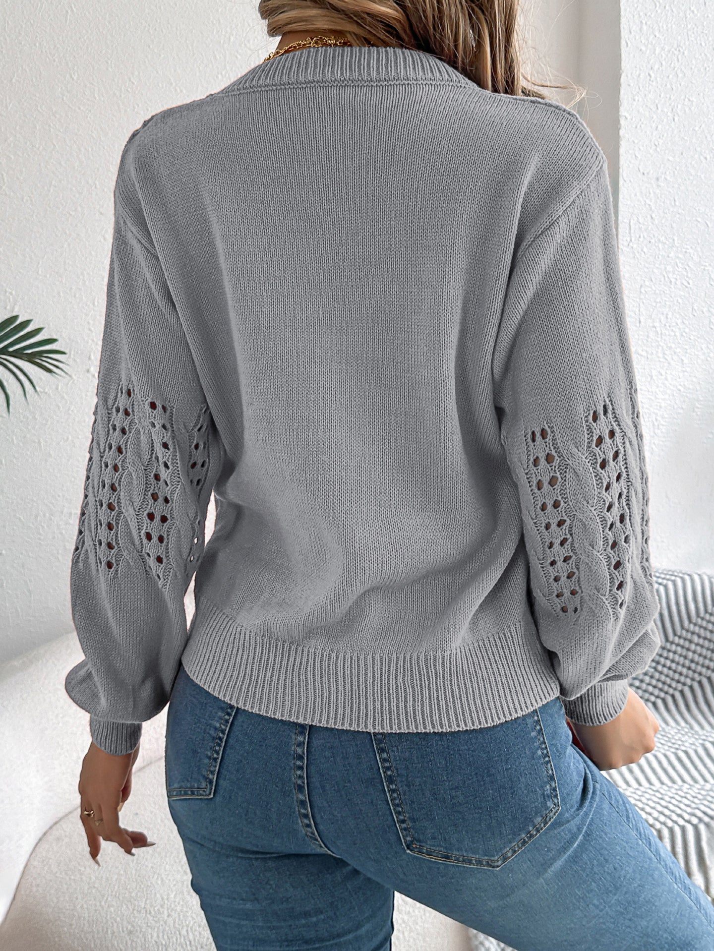 Women Round Neck Self Design Pullover