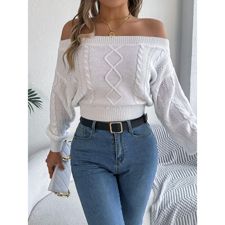Women Cable Knit Crop Pullover Sweater