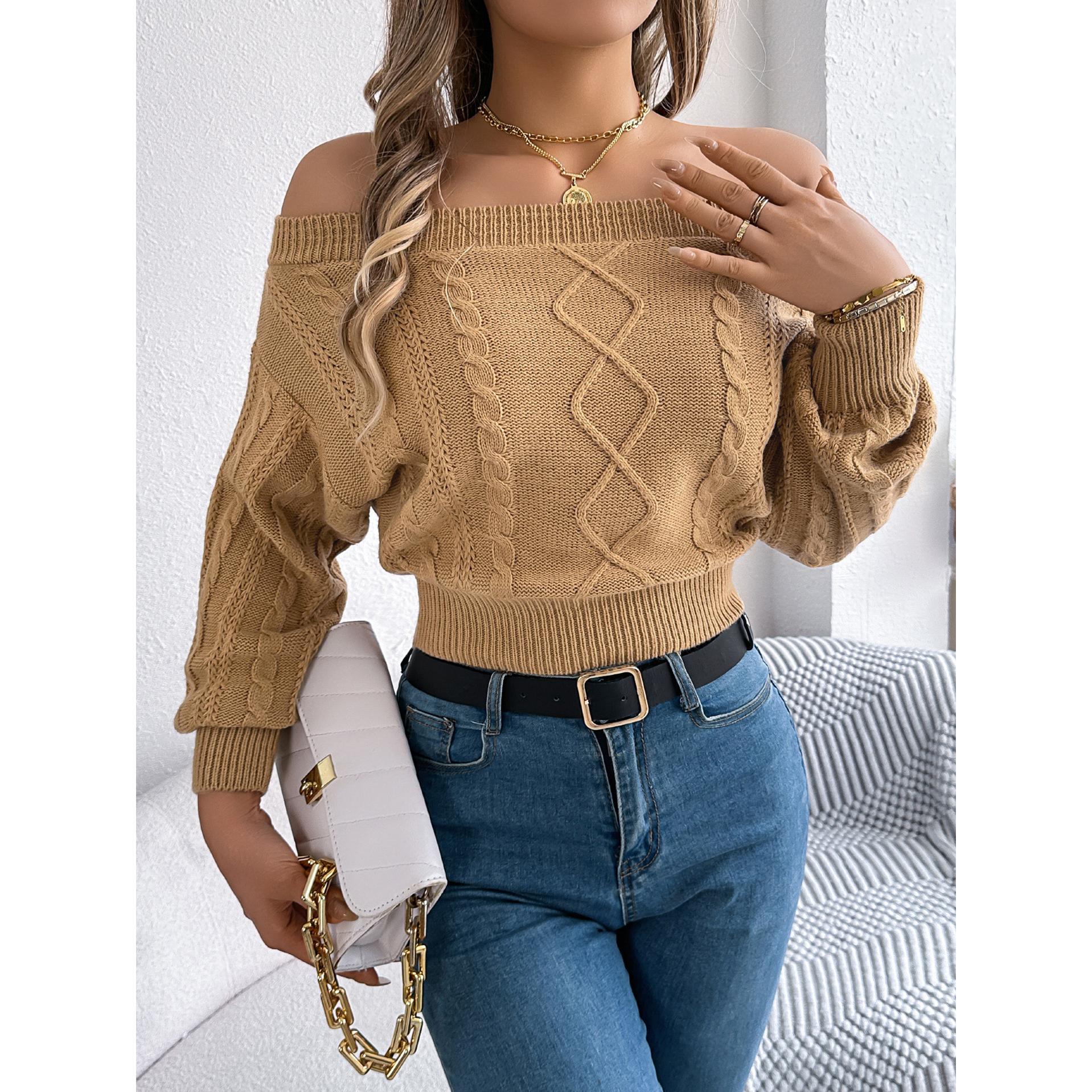 Women Cable Knit Crop Pullover