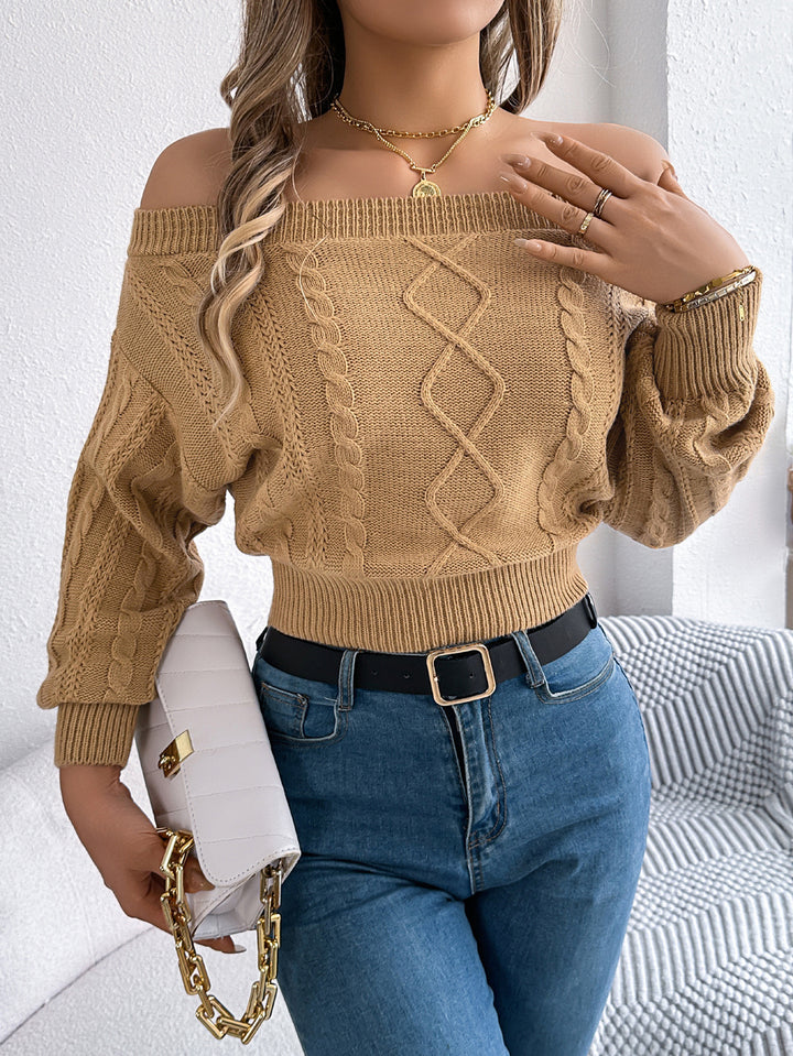 Women Cable Knit Crop Pullover