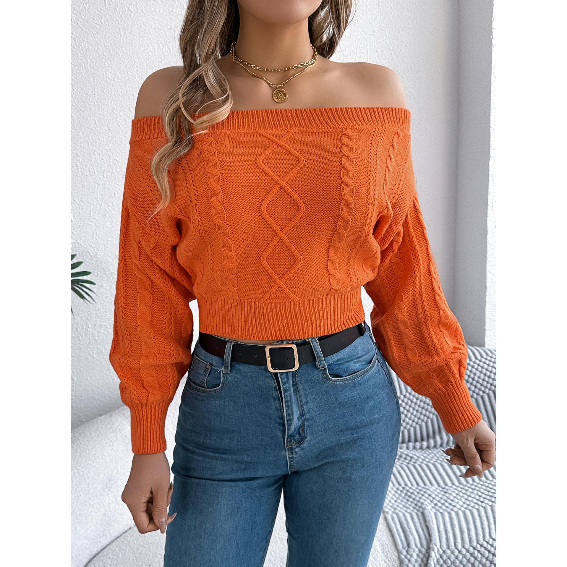 Women Off-Shoulder Long Sleeves Cable Knit Crop Sweater Vest