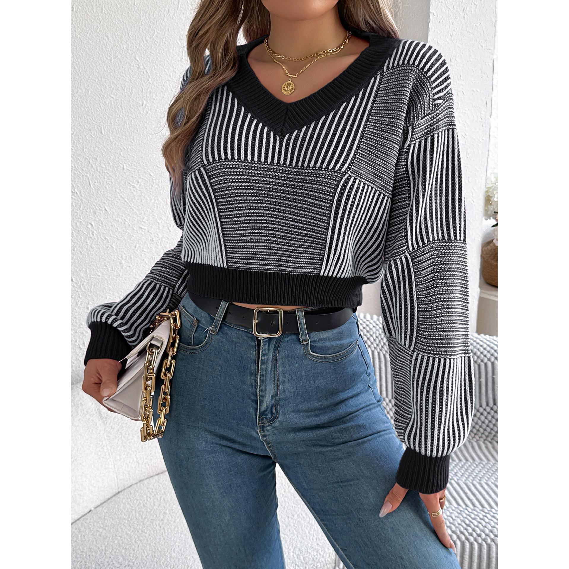 Women Striped Crop Pullover Sweaters