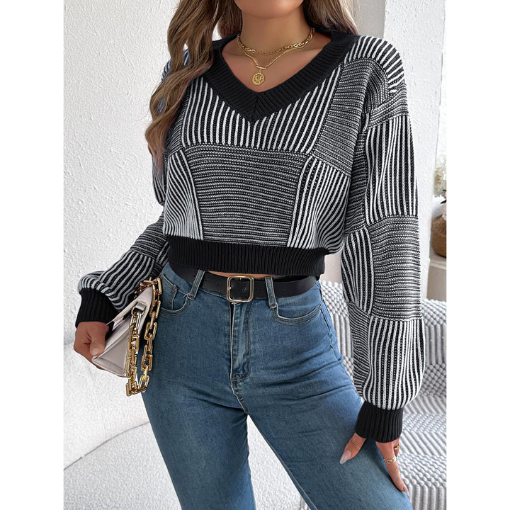 Women Striped Crop Pullover Sweaters