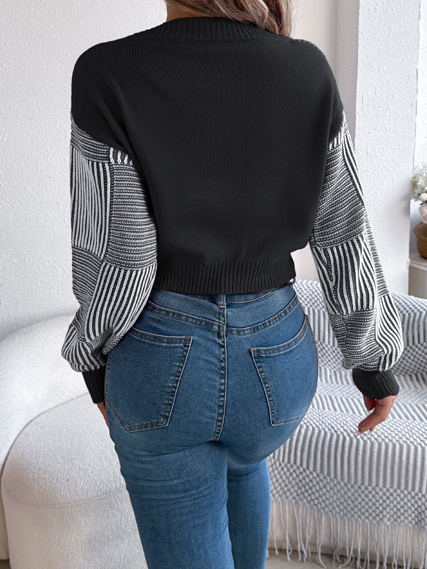 Women Striped Crop Pullover Sweaters