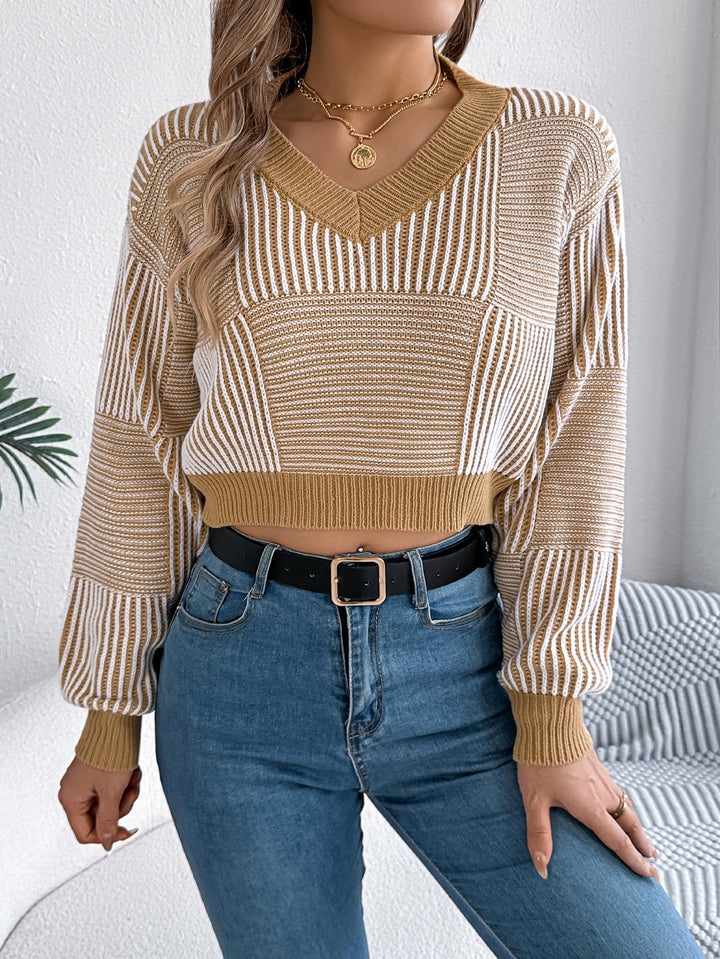 Women Striped Crop Pullover Sweater