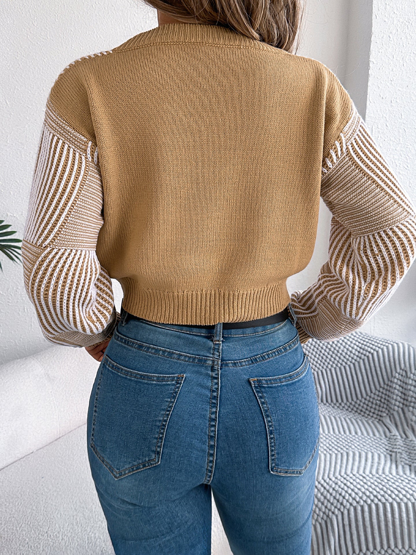 Women Striped Crop Pullover Sweater