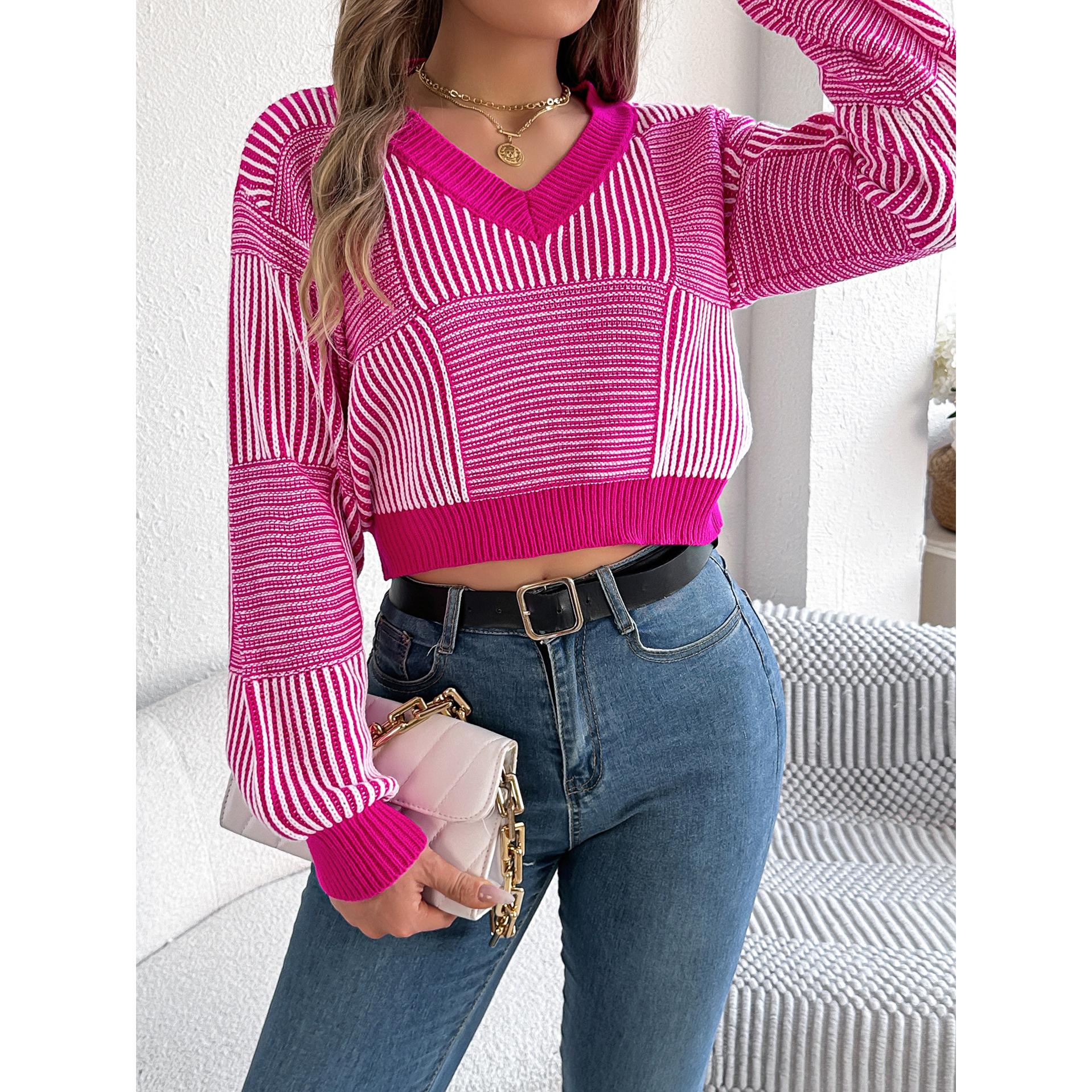 Women Striped Crop Pullover