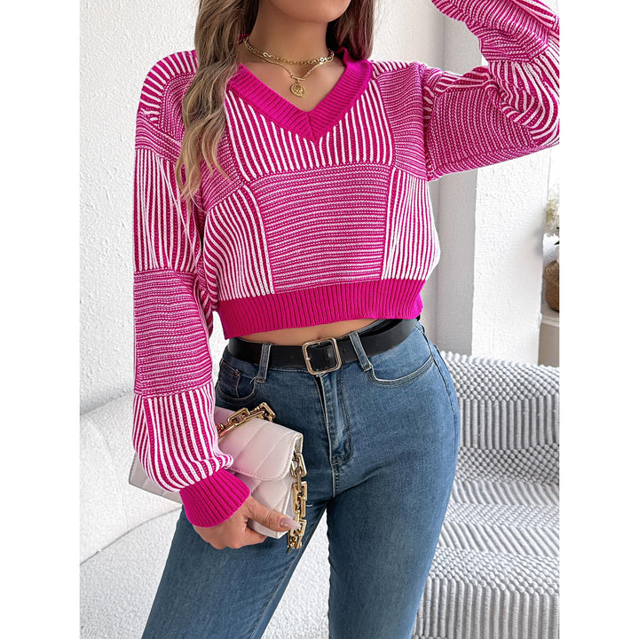 Women Striped Crop Pullover