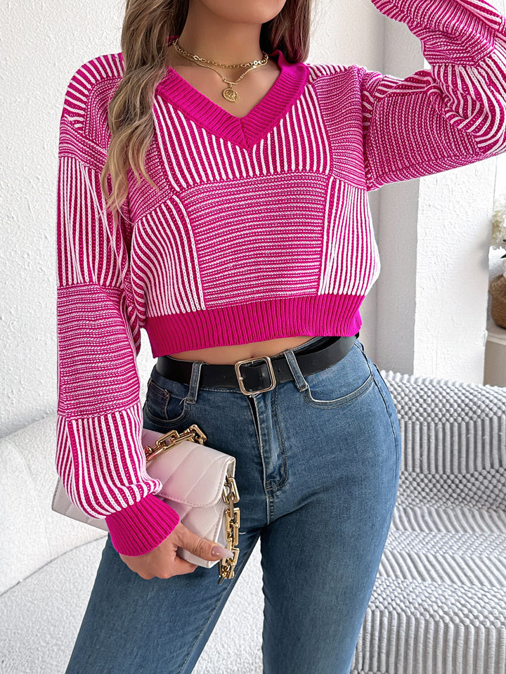 Women Striped Crop Pullover